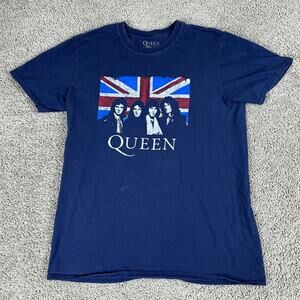 Queen Shirt Mens Large Blue White Cotton Short Sleeve Music Rock Casual